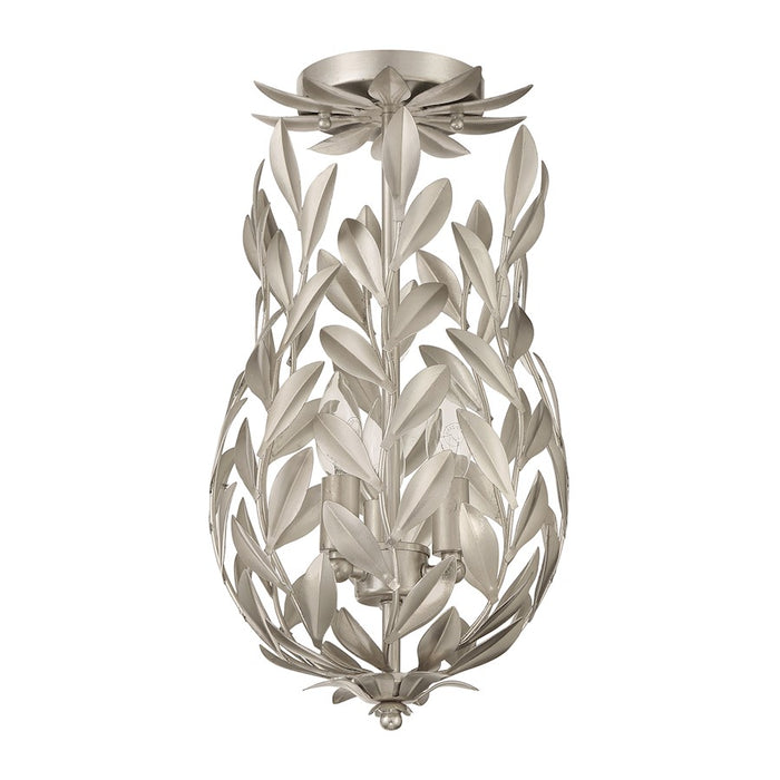 Crystorama Broche 3 Light Semi Flush Mount, Antique Silver