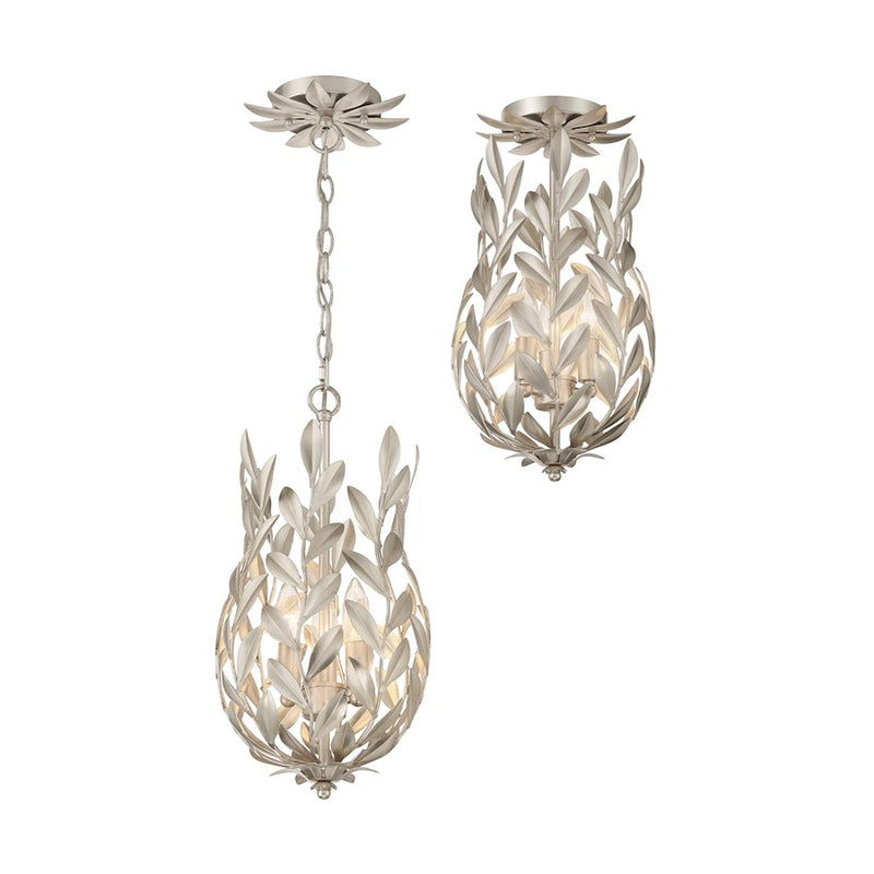 Crystorama Broche 3 Light Semi Flush Mount, Antique Silver