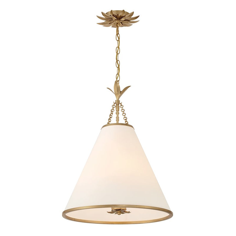 Crystorama Broche 4 Light Pendant, Antique Gold/White