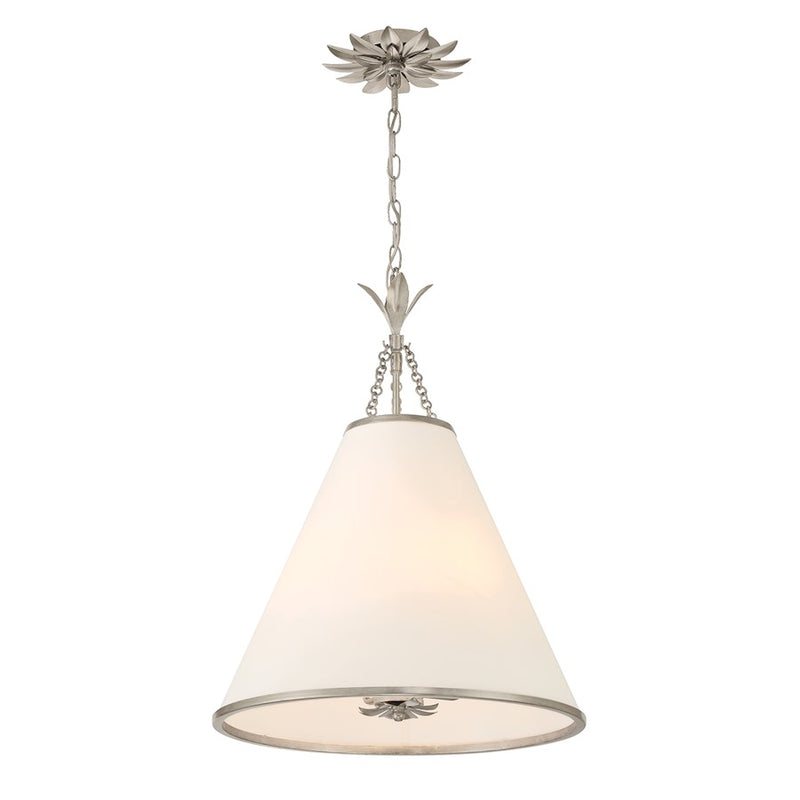 Crystorama Broche 4 Light Pendant, Antique Silver/White