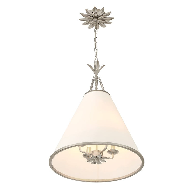 Crystorama Broche 4 Light Pendant, Antique Silver/White