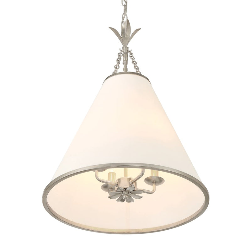 Crystorama Broche 4 Light Pendant, Antique Silver/White