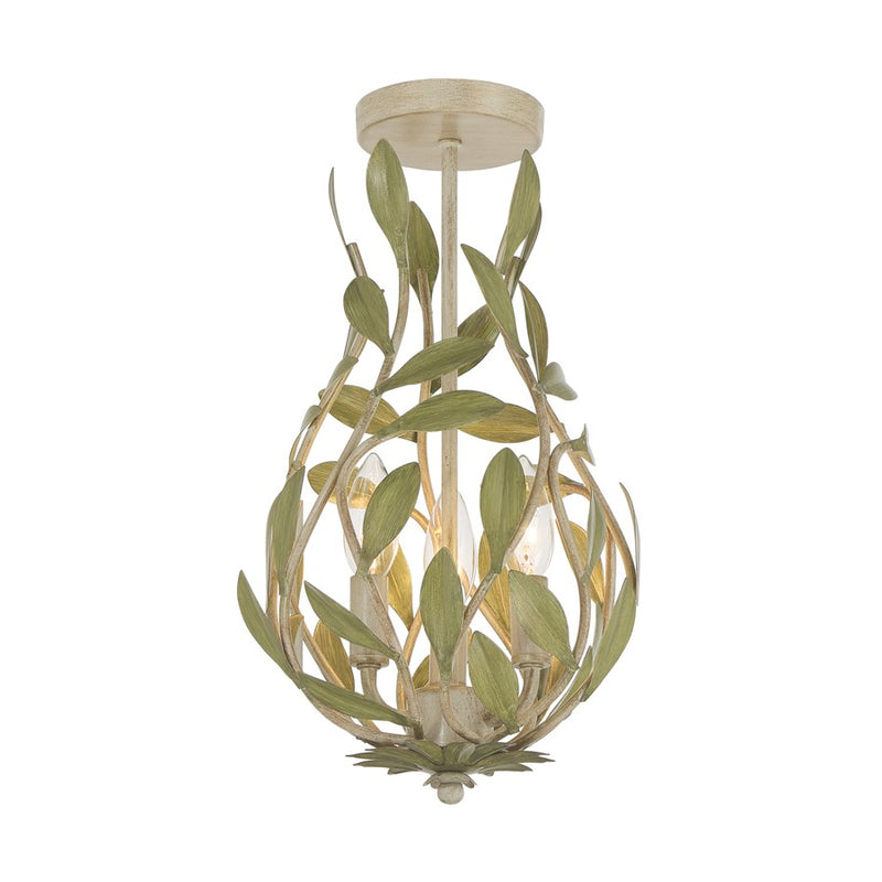 Crystorama Broche 3Lt 9" Semi Flush Mount, Champagne Green Tea