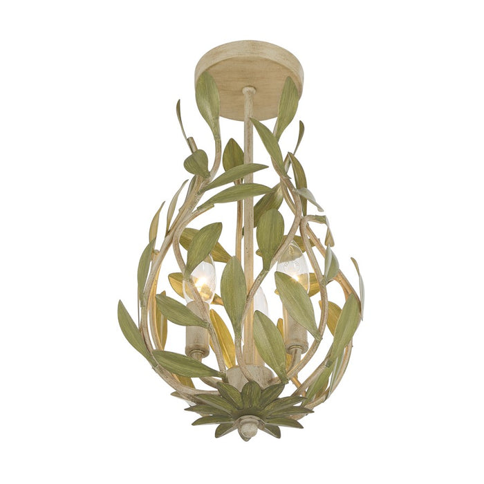 Crystorama Broche 3Lt 9" Semi Flush Mount, Champagne Green Tea