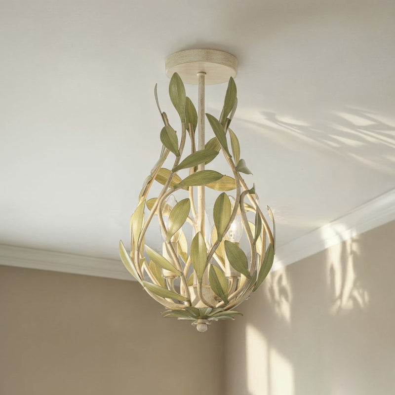 Crystorama Broche 3Lt 9" Semi Flush Mount, Champagne Green Tea