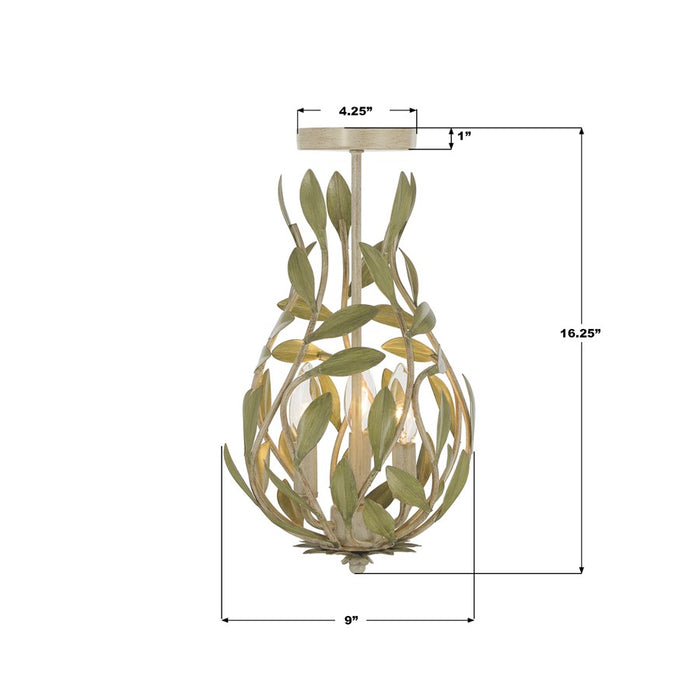 Crystorama Broche 3Lt 9" Semi Flush Mount, Champagne Green Tea