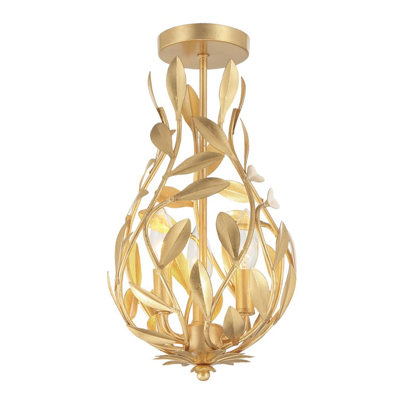 Crystorama Broche 3 Light 9" Semi Flush Mount, Antique Gold