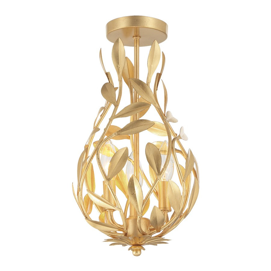 Crystorama Broche 3 Light 9" Semi Flush Mount, Antique Gold
