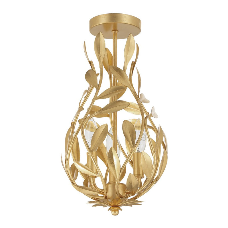 Crystorama Broche 3 Light 9" Semi Flush Mount, Antique Gold
