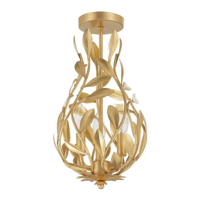 Crystorama Broche 3 Light 9" Semi Flush Mount, Antique Gold