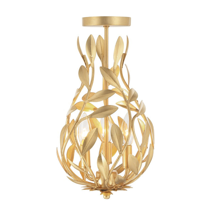 Crystorama Broche 3 Light 9" Semi Flush Mount, Antique Gold