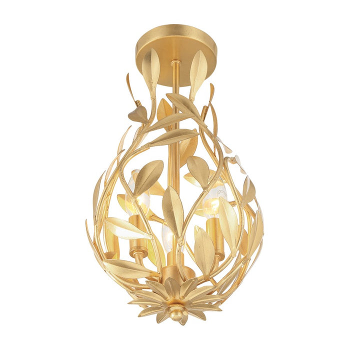 Crystorama Broche 3 Light 9" Semi Flush Mount, Antique Gold