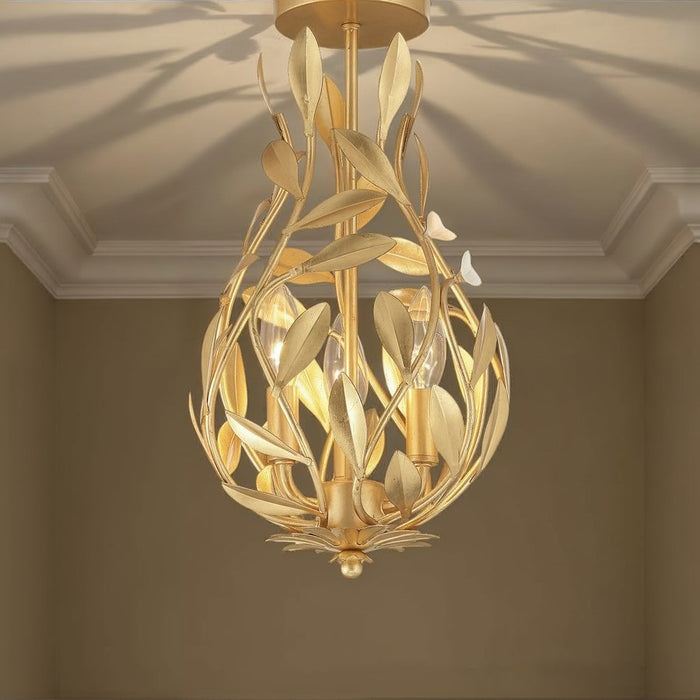 Crystorama Broche 3 Light 9" Semi Flush Mount, Antique Gold
