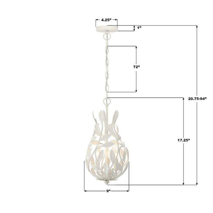 Crystorama Broche 3 Light 9" Chandelier, Matte White