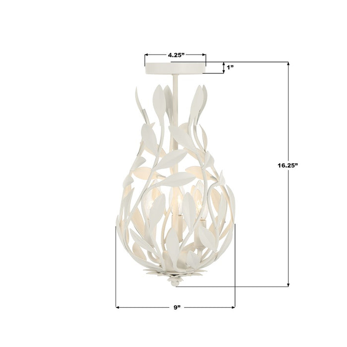 Crystorama Broche 3 Light 9" Semi Flush Mount, Matte White