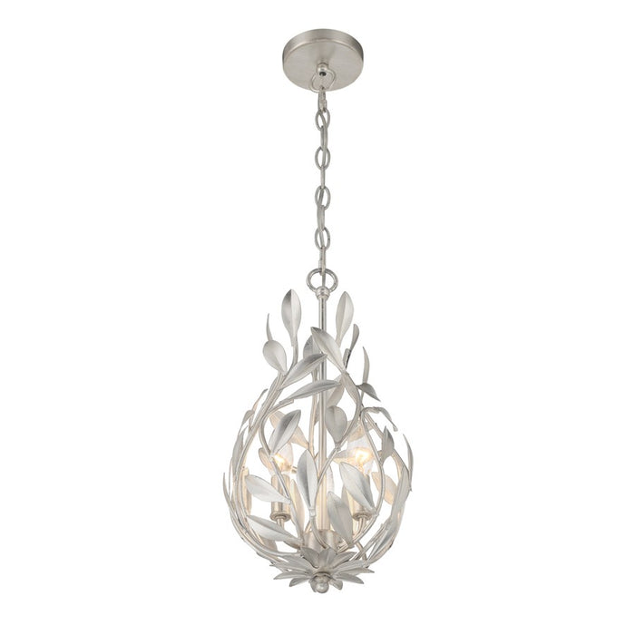 Crystorama Broche 3 Light 9" Chandelier, Antique Silver