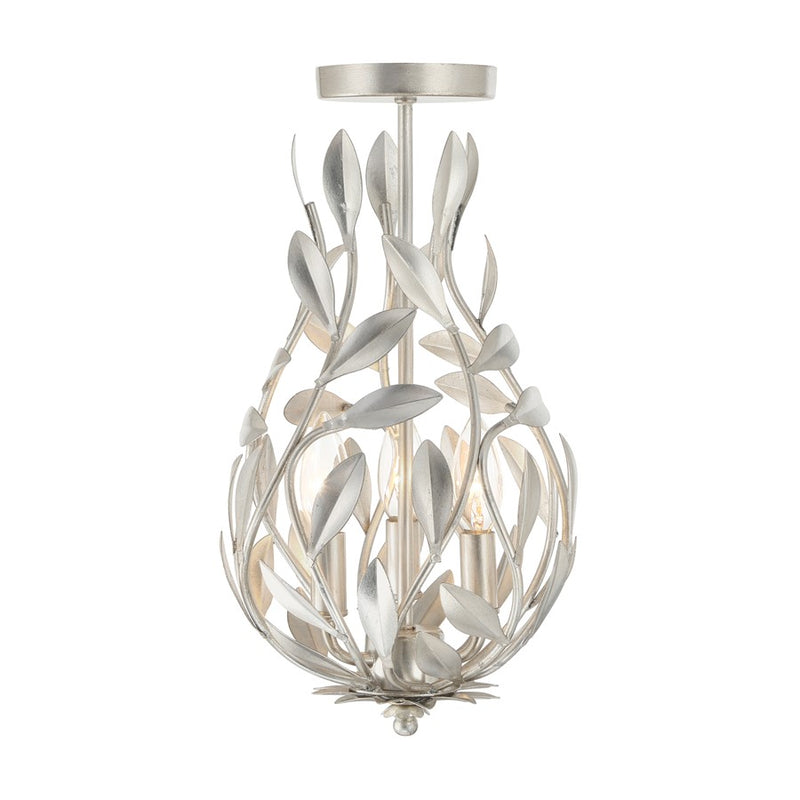 Crystorama Broche 3 Light 9" Semi Flush Mount, Antique Silver