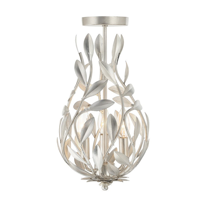 Crystorama Broche 3 Light 9" Semi Flush Mount, Antique Silver