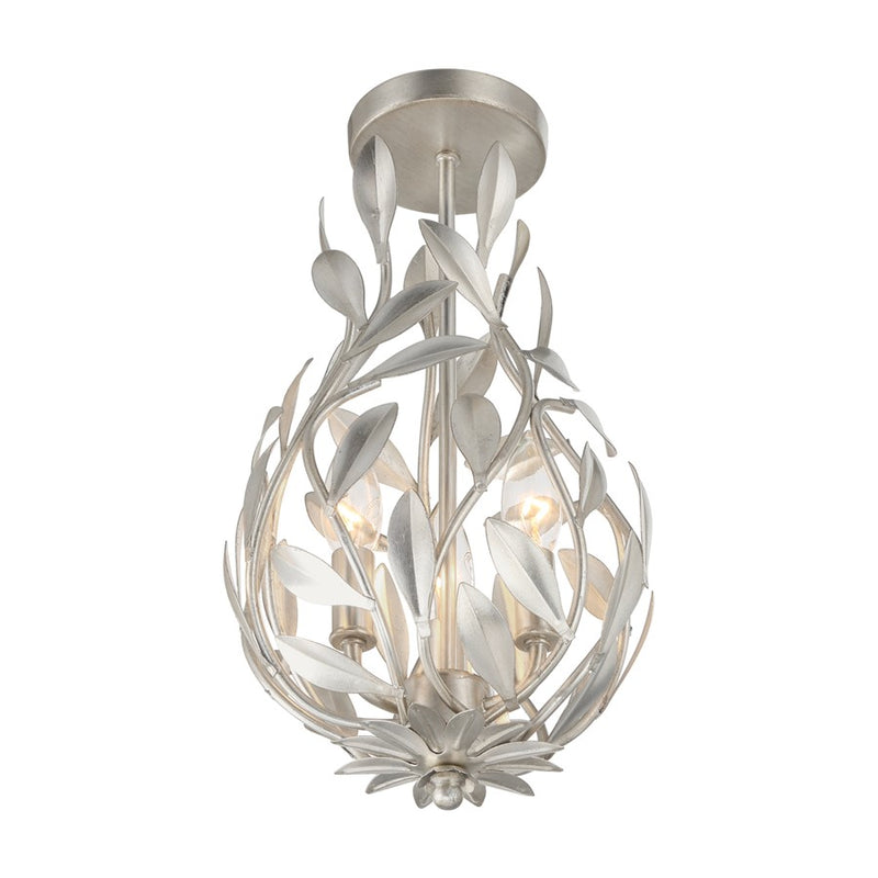Crystorama Broche 3 Light 9" Semi Flush Mount, Antique Silver