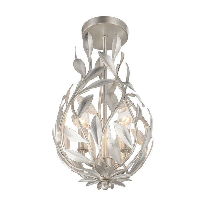 Crystorama Broche 3 Light 9" Semi Flush Mount, Antique Silver