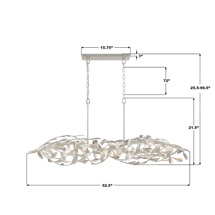 Crystorama Broche 6 Light 50.5" Chandelier, Antique Silver