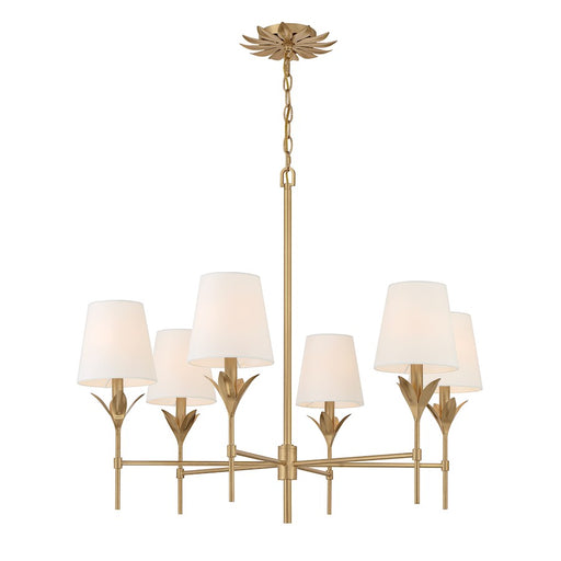 Crystorama Broche 6 Light Chandelier, Antique Gold/White - 568-GA