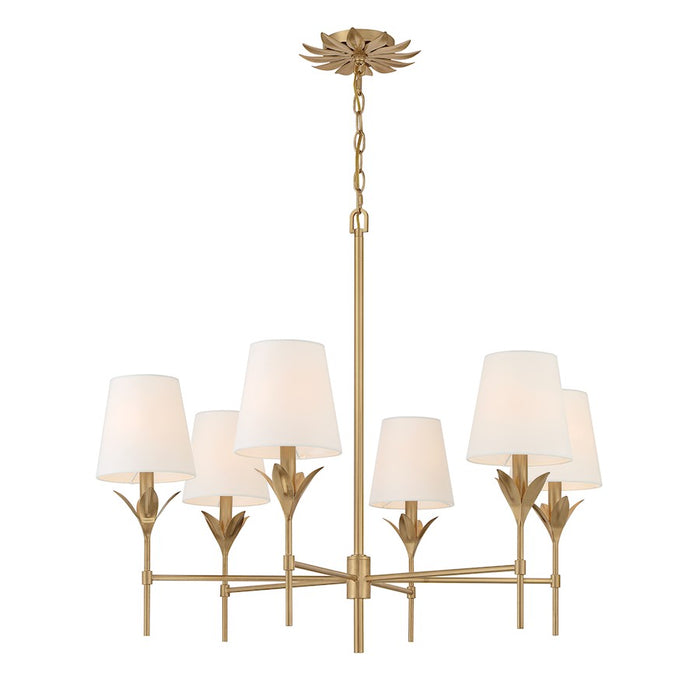 Crystorama Broche 6 Light Chandelier, Antique Gold/White - 568-GA