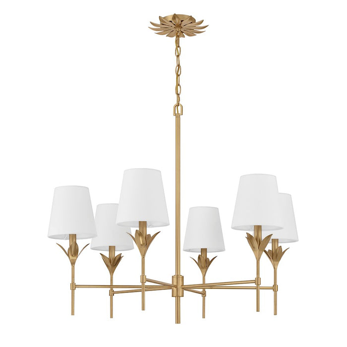 Crystorama Broche 6 Light Chandelier, Antique Gold/White
