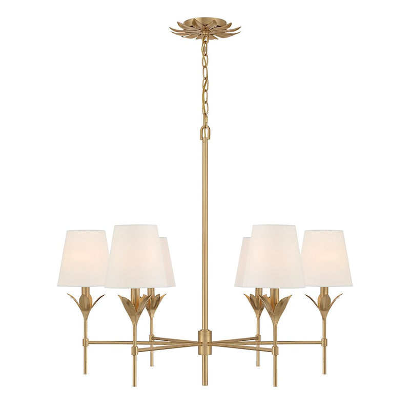 Crystorama Broche 6 Light Chandelier, Antique Gold/White