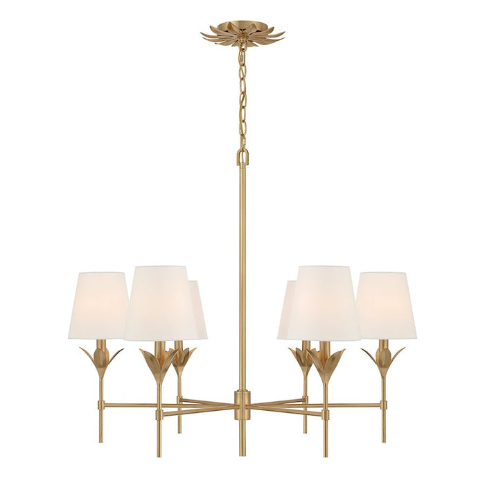 Crystorama Broche 6 Light Chandelier, Antique Gold/White