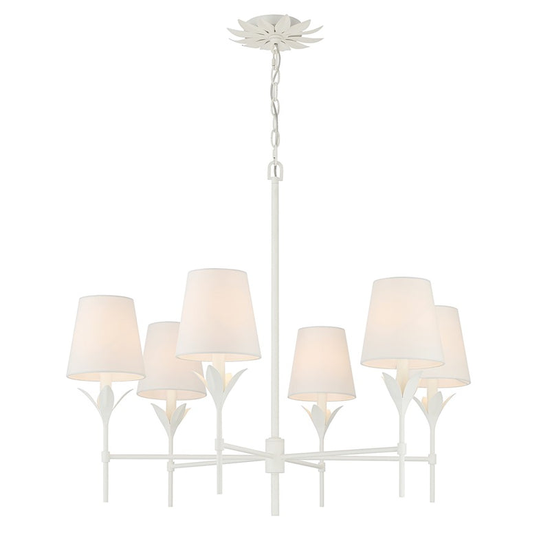 Crystorama Broche 6 Light Chandelier, Matte White/White