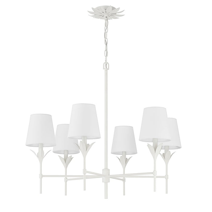Crystorama Broche 6 Light Chandelier, Matte White/White