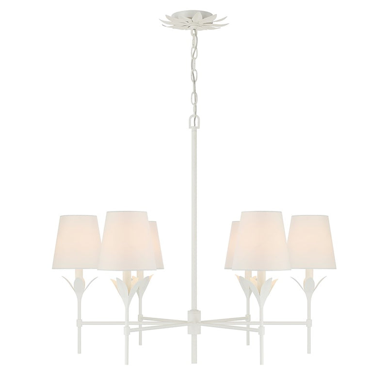Crystorama Broche 6 Light Chandelier, Matte White/White