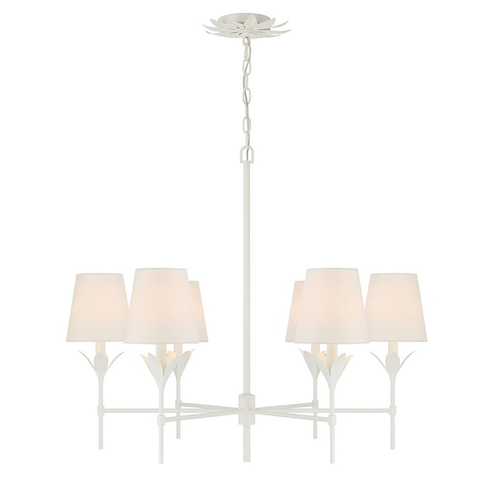 Crystorama Broche 6 Light Chandelier, Matte White/White