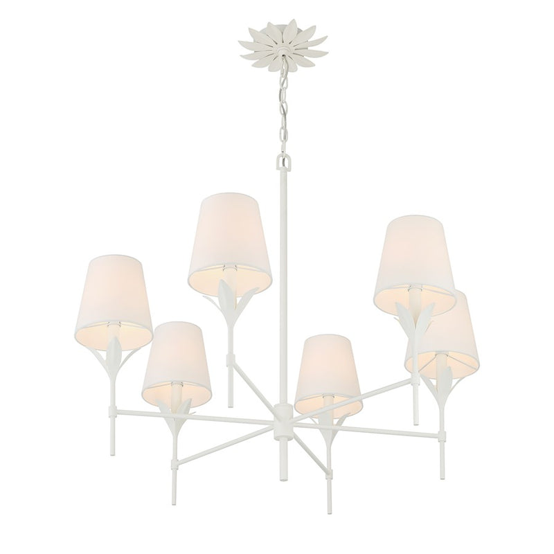 Crystorama Broche 6 Light Chandelier, Matte White/White
