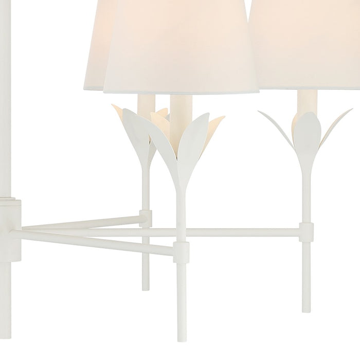 Crystorama Broche 6 Light Chandelier, Matte White/White