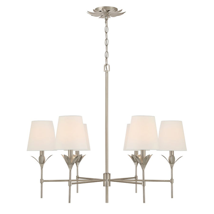 Crystorama Broche 6 Light Chandelier, Antique Silver/White