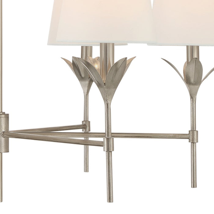 Crystorama Broche 6 Light Chandelier, Antique Silver/White