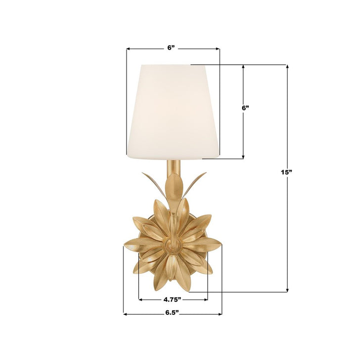 Crystorama Broche 1 Light Sconce, Gold/White