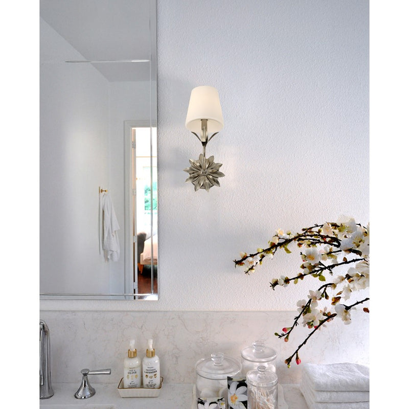 Crystorama Broche 1 Light Sconce, Silver/White