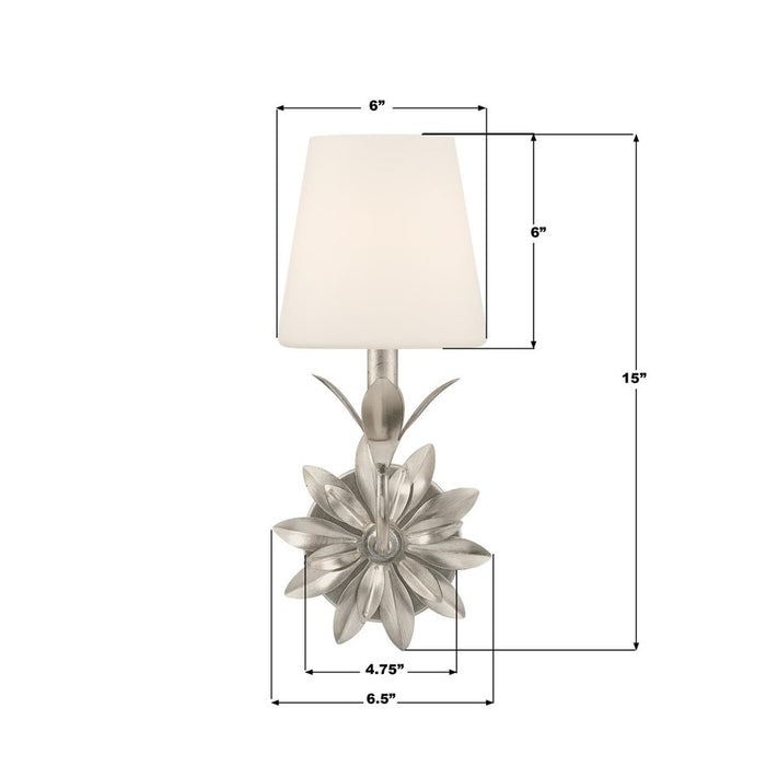 Crystorama Broche 1 Light Sconce, Silver/White