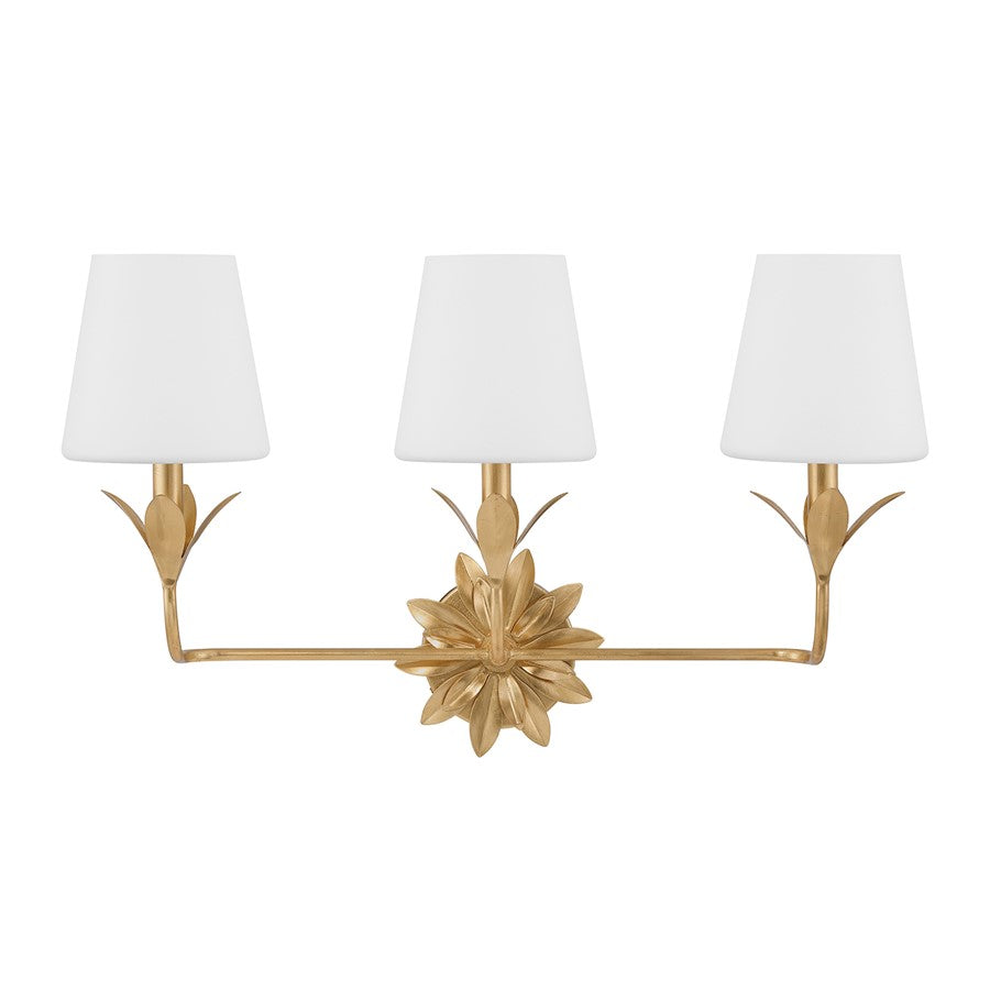 Crystorama Broche 3 Light Bathroom Vanity, Gold/White