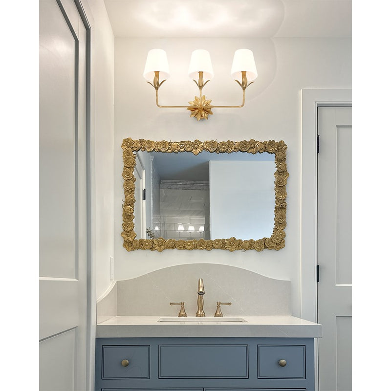 Crystorama Broche 3 Light Bathroom Vanity, Gold/White