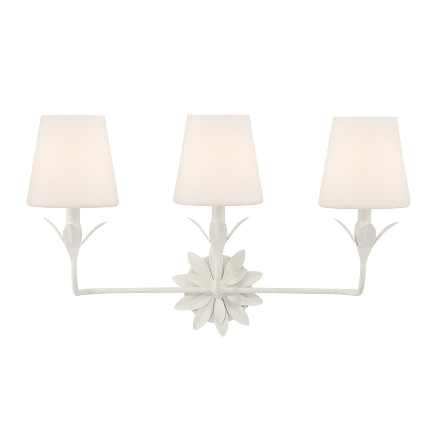 Crystorama Broche 3 Light Bathroom Vanity, White/White - 573-OP-MT