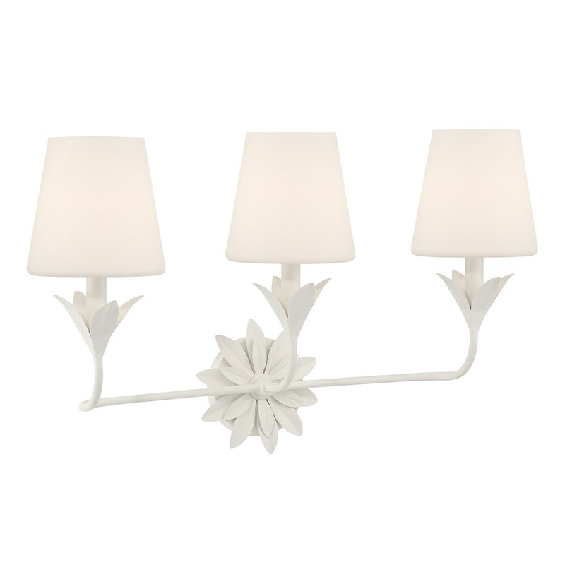 Crystorama Broche 3 Light Bathroom Vanity, White/White