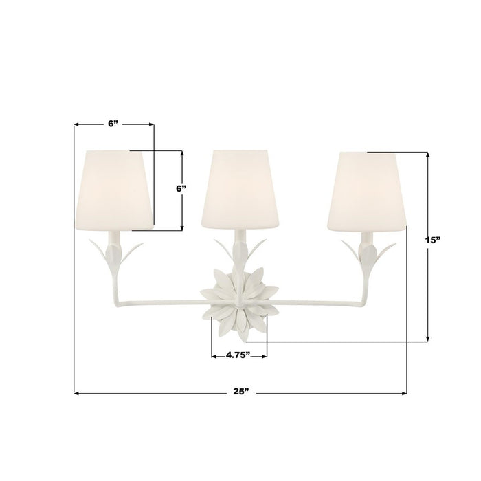 Crystorama Broche 3 Light Bathroom Vanity, White/White
