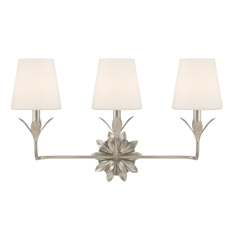 Crystorama Broche 3 Light Bathroom Vanity, Silver/White