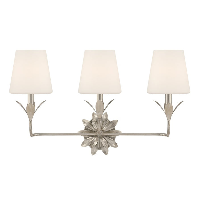 Crystorama Broche 3 Light Bathroom Vanity, Silver/White