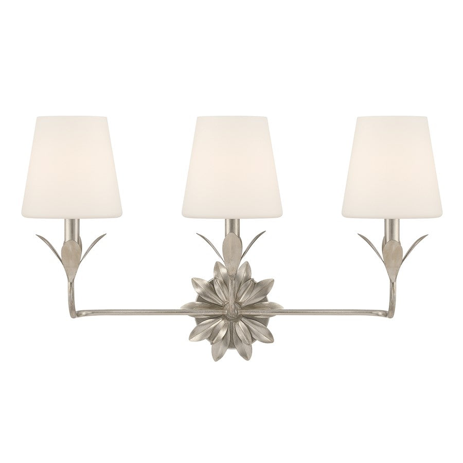 Crystorama Broche 3 Light Bathroom Vanity, Silver/White