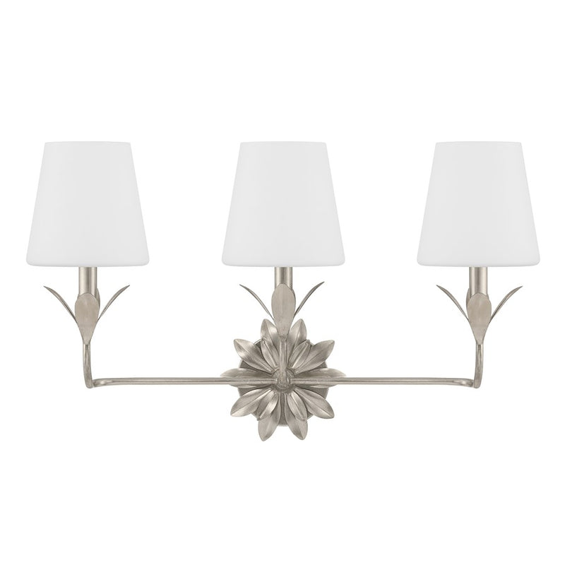 Crystorama Broche 3 Light Bathroom Vanity, Silver/White